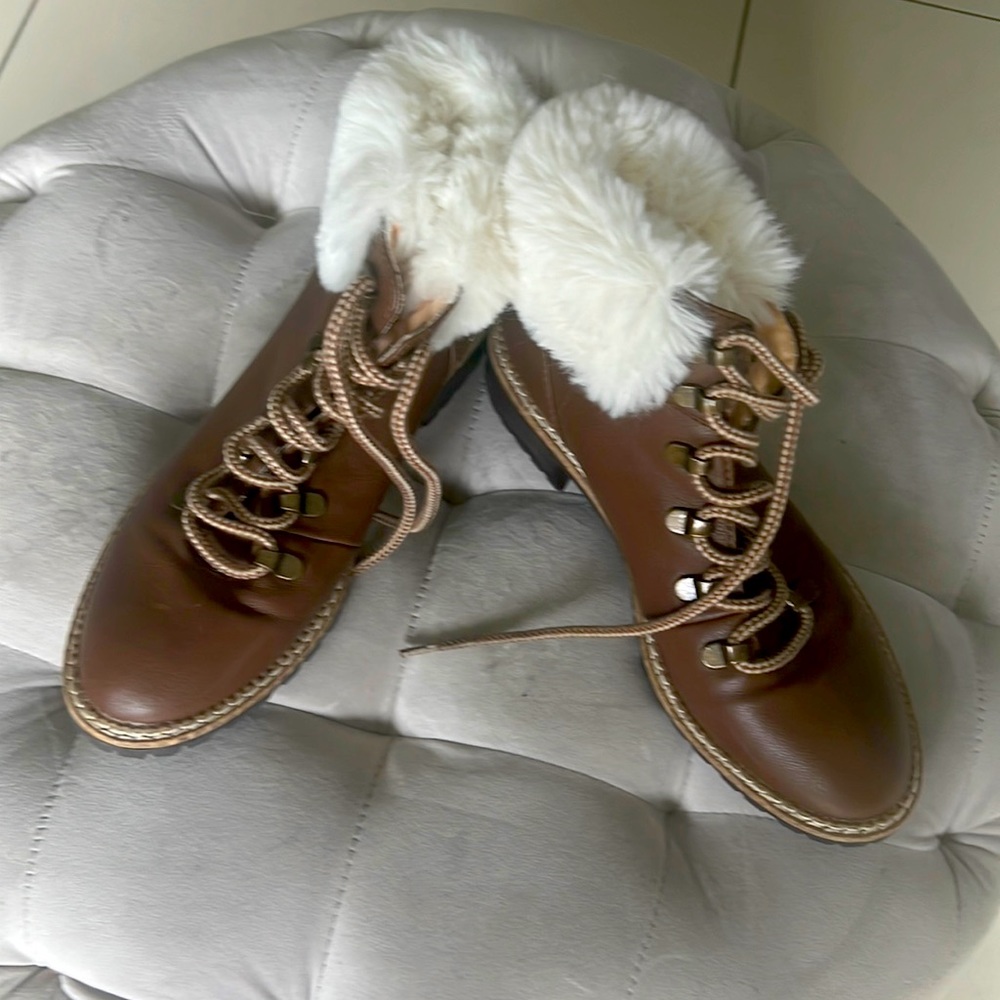 Brown faux fur booties